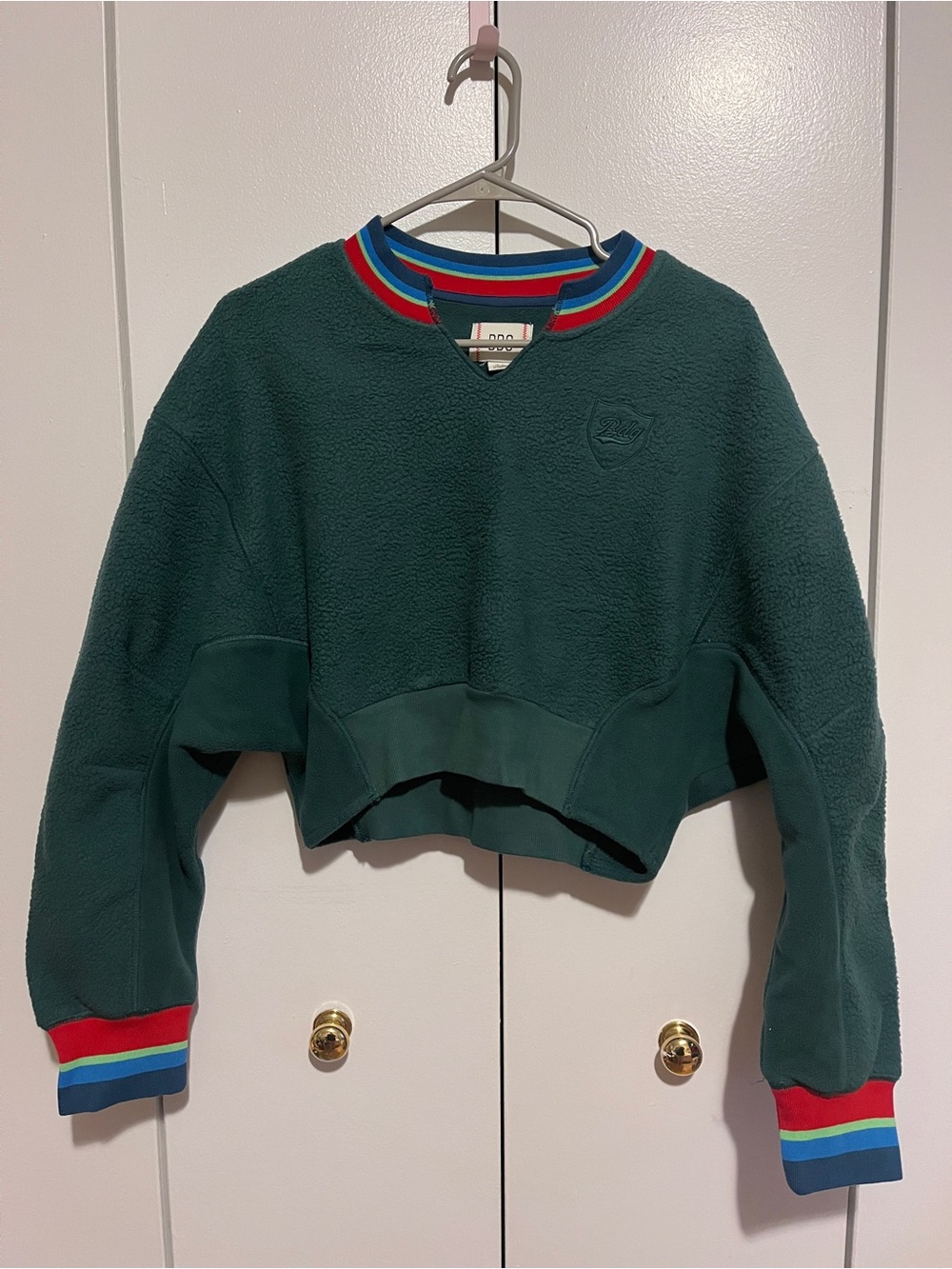 BDG Urban Outfitters Cropped Fleece Sweatshirt Green Varsity S/P
